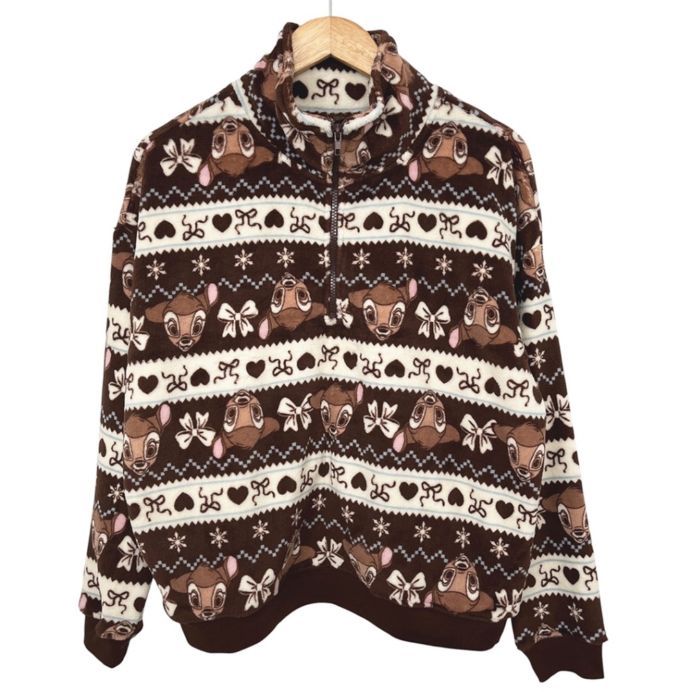 NWOT Disney Bambi Women’s Quarter-Zip Pullover Fleece Shirt Large